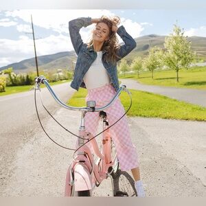 Audrey Wide Leg Pants, Pink Check